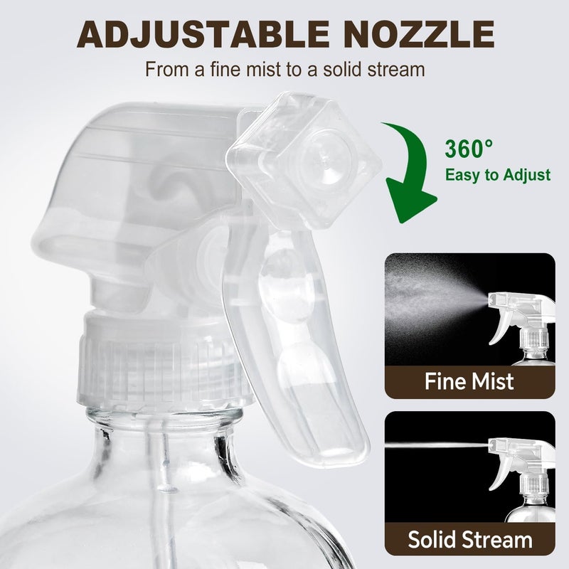 Bealee Glass Spray Bottles with Silicone Sleeves (2 Pack, 16 oz), Mist and Stream Empty Refillable Containers, Water Sprayer Misting Bottle for Cleaning Solutions, Planting, Hair Spraying, Green & Grey - Image 2